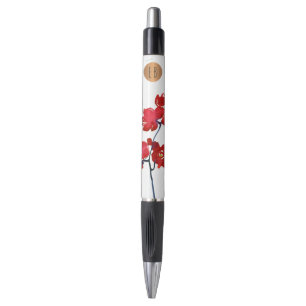 Stylo Fleur aquarelle rouge monogramme cercle cuivre
