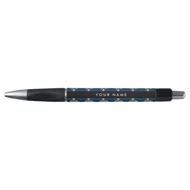 Stylo Fleur de Lis, Beige on Navy Blue, Royal, Your Name (Devant)