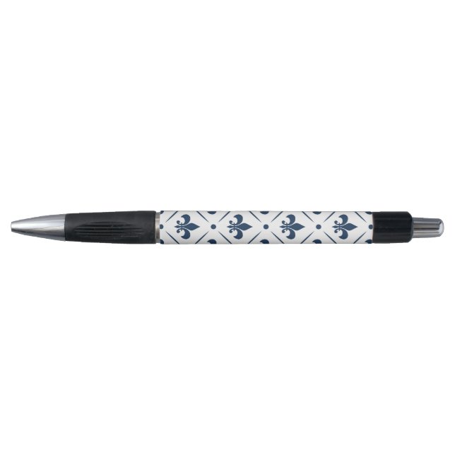 Stylo Fleur De Lis bleu foncé motif sur arrière - plan b (Devant)