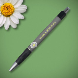 Stylo Fleur de marguerite botanique gris