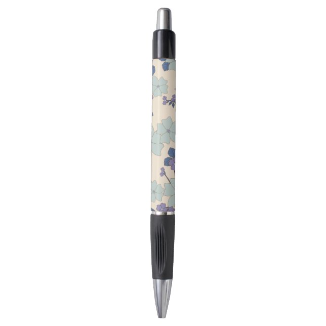 Stylo Fleurs Bleues, Fleurs Violettes, Motif Floral (Devant (Vertical))