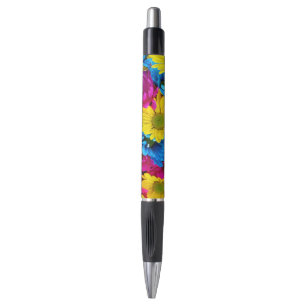 Stylo Fleurs colorées, marguerites - Rose Jaune Bleu