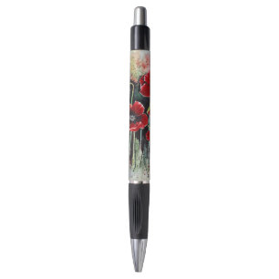 Stylo Fleurs De Pavot En Aquarelle