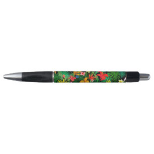 Stylo Fleurs multicolores et feuilles de palmier sur fon