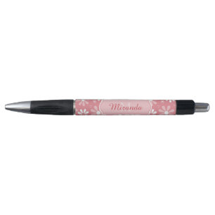 Stylo Fleurs roses mignonnes de marguerite de monogramme