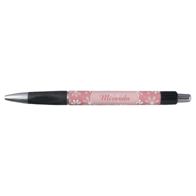 Stylo Fleurs roses mignonnes de marguerite de monogramme (Devant)