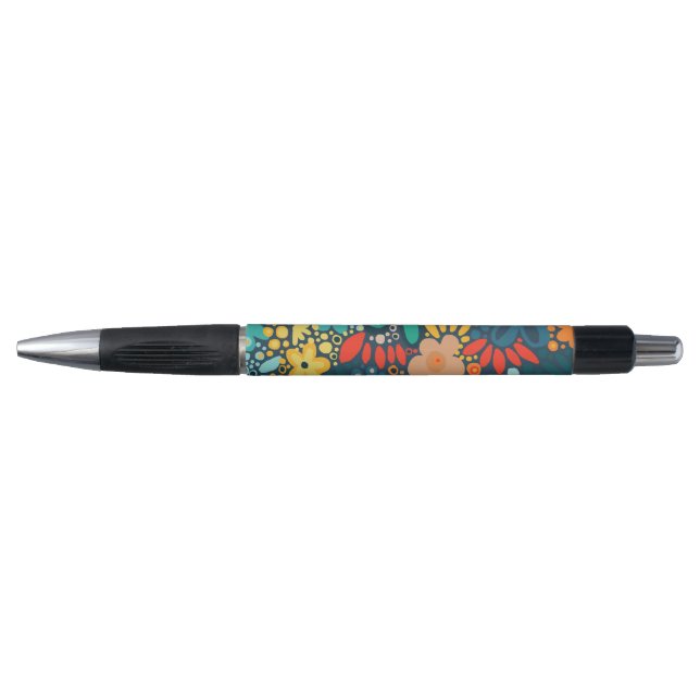 Stylo Floral bleu foncé moderne (Devant)