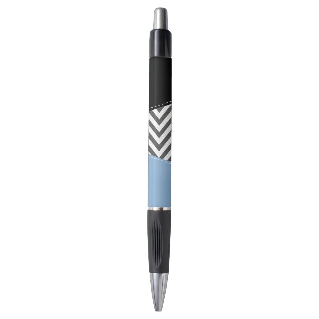 Stylo Gris Zigzag, Gris Chevron, Motif Zigzag, Bleu (Devant (Vertical))
