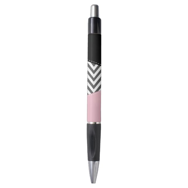 Stylo Gris Zigzag, Gris Chevron, Motif Zigzag, Rose (Devant (Vertical))