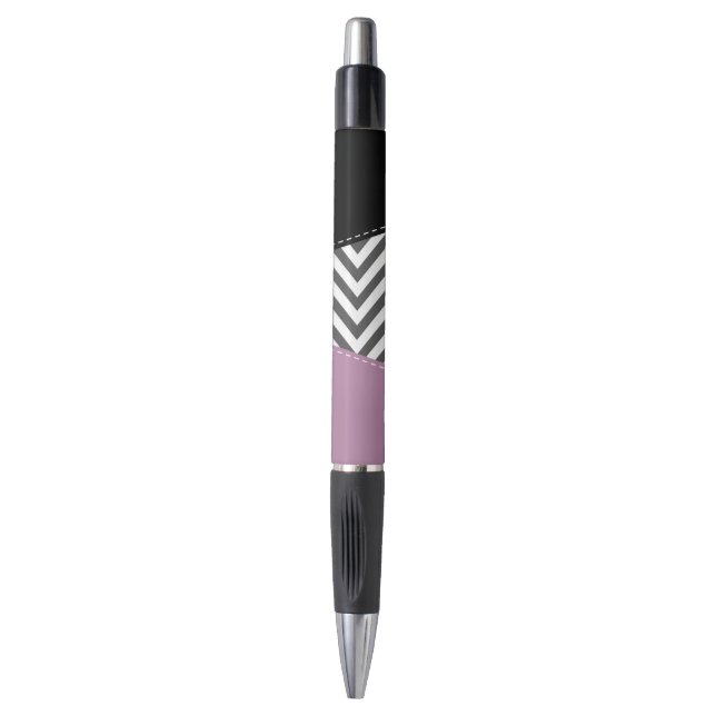 Stylo Gris Zigzag, Gris Chevron, Motif Zigzag, Violet (Devant (Vertical))