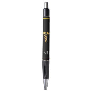Stylo Infirmière Monogramme & Golden Caduceus sur Noir