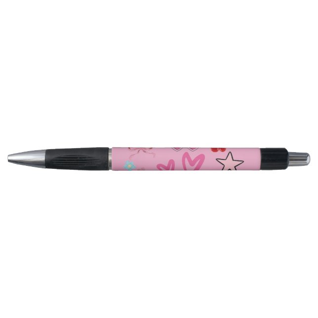 Stylo Kawaii Rose mignon avec Coeur, Étoiles & Bow (Devant)