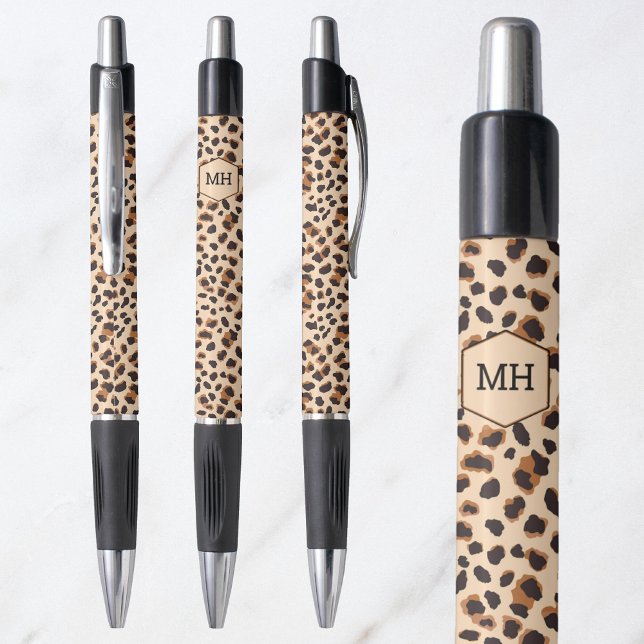Stylo Léopard Motif Monogramme Initiales Fille Animal (Leopard Pattern Monogrammed Initials Girly Animal Pen)