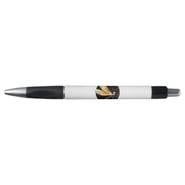 Stylo libellule d'or en cercle noir (Devant)
