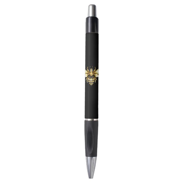 Stylo Logo Faux Gold Foil Bee Polygonal sur Noir (Devant (Vertical))