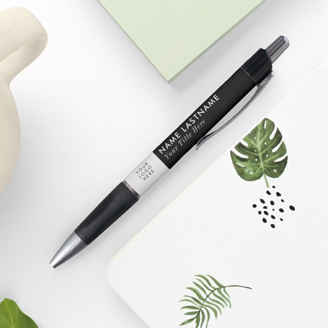 Stylo Logo personnalisé Élégant noir blanc Nom Titre (Créateur téléchargé)
