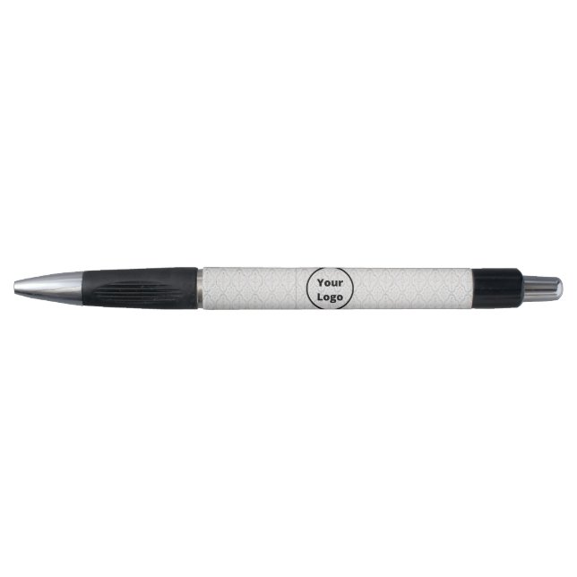 Stylo Logo personnalisé imprimé baroque blanc (Devant)