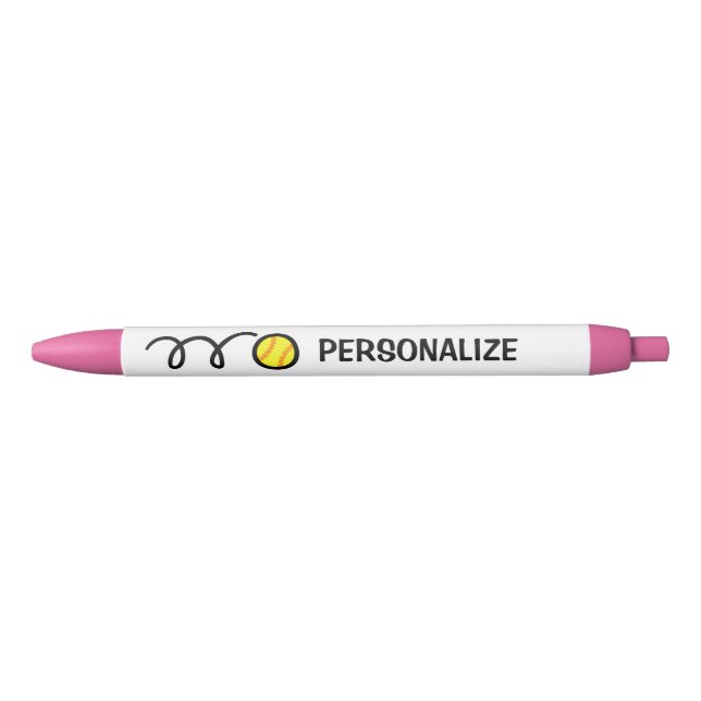 Stylo logo sportif de softball jaune de nom person (Devant)