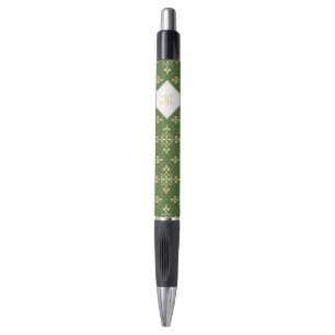Stylo Luxe Monogramme vert et or Quatre Floral