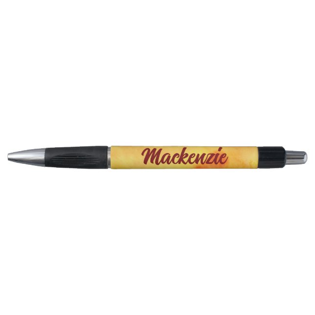Stylo Marbre jaune Abstrait avec nom dans le script (Devant)