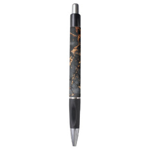 Stylo Marbre Noir Élégant avec Veines Dorées Art Moderne