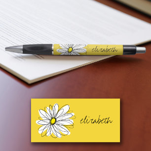 Stylo Marguerite lunaire jaune et blanc avec texte perso