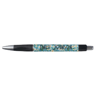 Stylo Marguerites D'Été Blanches Avec Nom Personnalisé