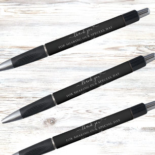 Stylo Mariage de script noir blanc merci