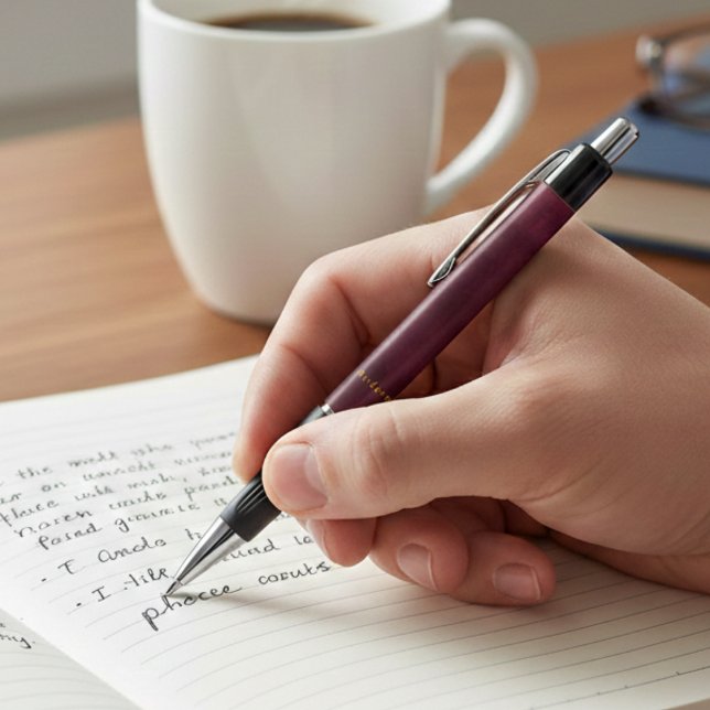 Stylo marron aspect cuir avec nom personnalisable (Créateur téléchargé)