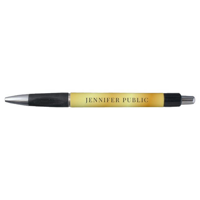 Stylo Modèle de nom personnalisé en faux or élégant noir (Devant)