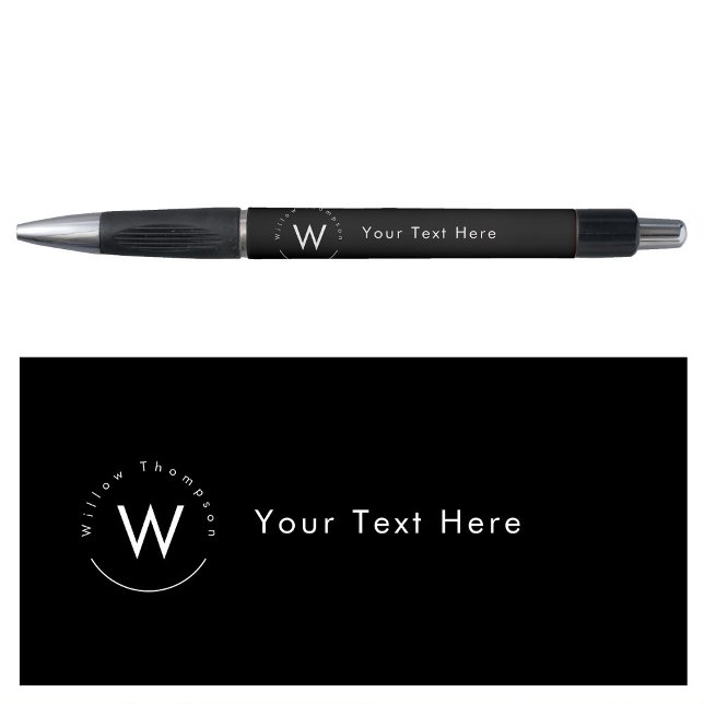 Stylo Moderne Minimaliste Noir Monogrammé (Monogrammed Minimalistic Modern Black Pen)