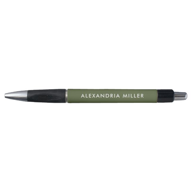 Stylo moderne personnalisé Olive Vert et blanc (Devant)