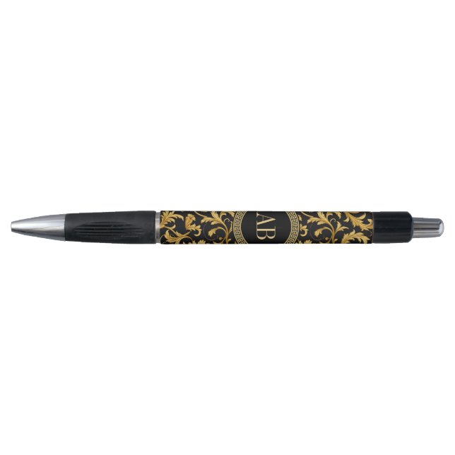 Stylo Monogramme Black Gold Classy Élégant Motif (Devant)