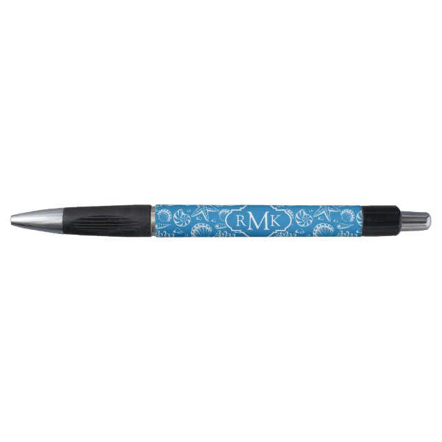 Stylo Monogramme bleu du motif | de plage (Devant)