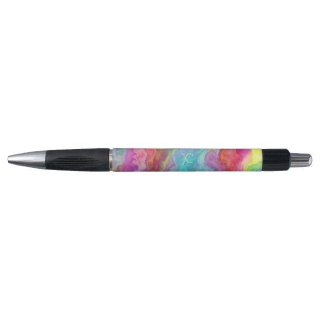 Stylo Monogramme d'aquarelle en marbre arc-en-ciel moder (Devant)