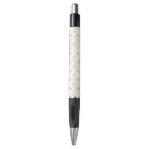 Stylo Monogramme de luxe Blanc et or Quatre Floral