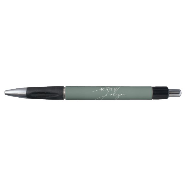 Stylo Monogramme de signature de style sage vert (Devant)
