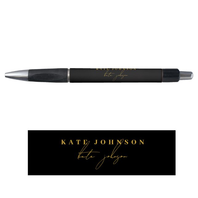 Stylo Monogramme de signature en or noir professionnel (Professional Black Gold Signature Script Monogram Pen)