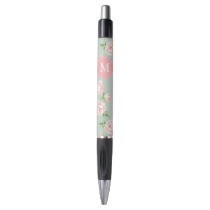 Stylo Monogramme des Roses Vintages de rose et de menthe