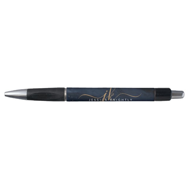 Stylo Monogramme doré sur agate bleu marine (Devant)
