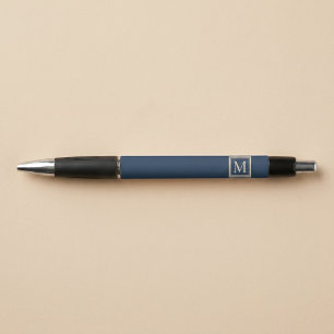 Stylo Monogramme encadré bleu personnalisé et vanille