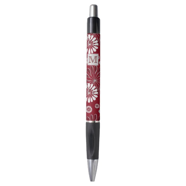 Stylo Monogramme floral de Bourgogne et de Grey (Devant (Vertical))