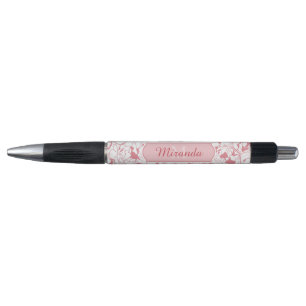 Stylo Monogramme Floral Rose Lumière Moderne Avec Nom