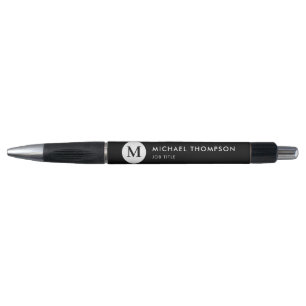 Stylo Monogramme moderne noir blanc Titre du travail