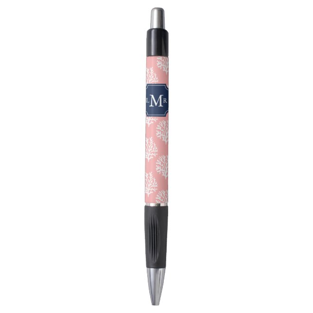 Stylo Monogramme Motif de récif de corail rose (Devant (Vertical))