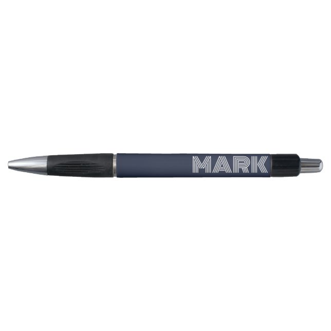 Stylo Monogramme Nom Marine Bleue Bleu Blanc Gris Modern (Devant)
