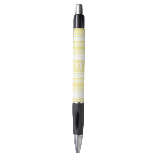 Stylo Monogramme rayures jaunes citron (Devant (Vertical))