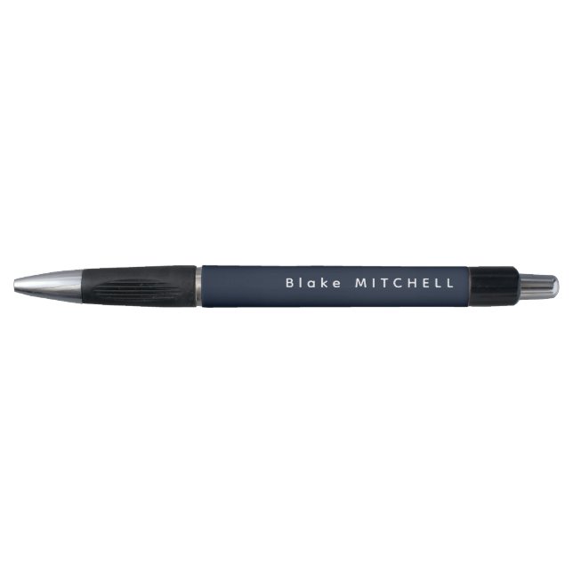 Stylo Monogramme simple Nom Marine moderne Bleu noir bla (Devant)