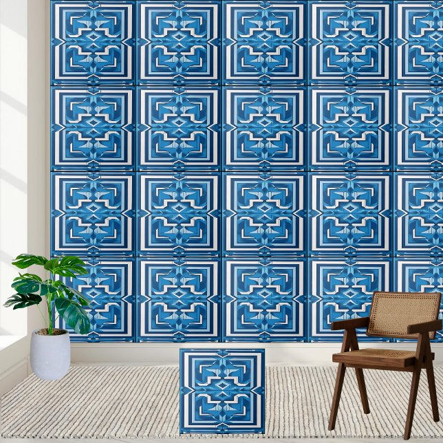 Stylo Mosaïque Bleue et Blanc Carreaux de céramiqu (Stylish Blue and White Mosaic Greek Ceramic Tile)
