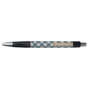 Stylo Motif carreaux personnalisé beige marron bleu blan